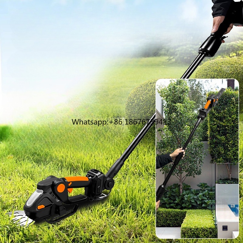 Cordless Hedge Trimmer Pole 2 In 1 - Lange steel 2-in-1 handzame heggenschaar grasschaar