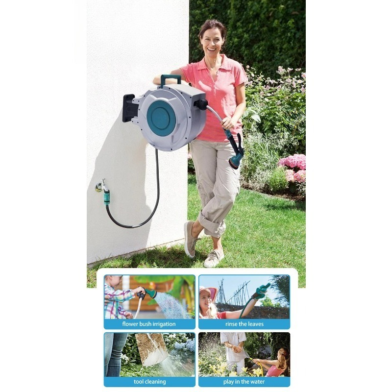 Garden Hose Reel Automatic Retractable 30M - Automatische tuinslanghaspel met terugrolfunctie 20M/30M/40M, wandmontage,