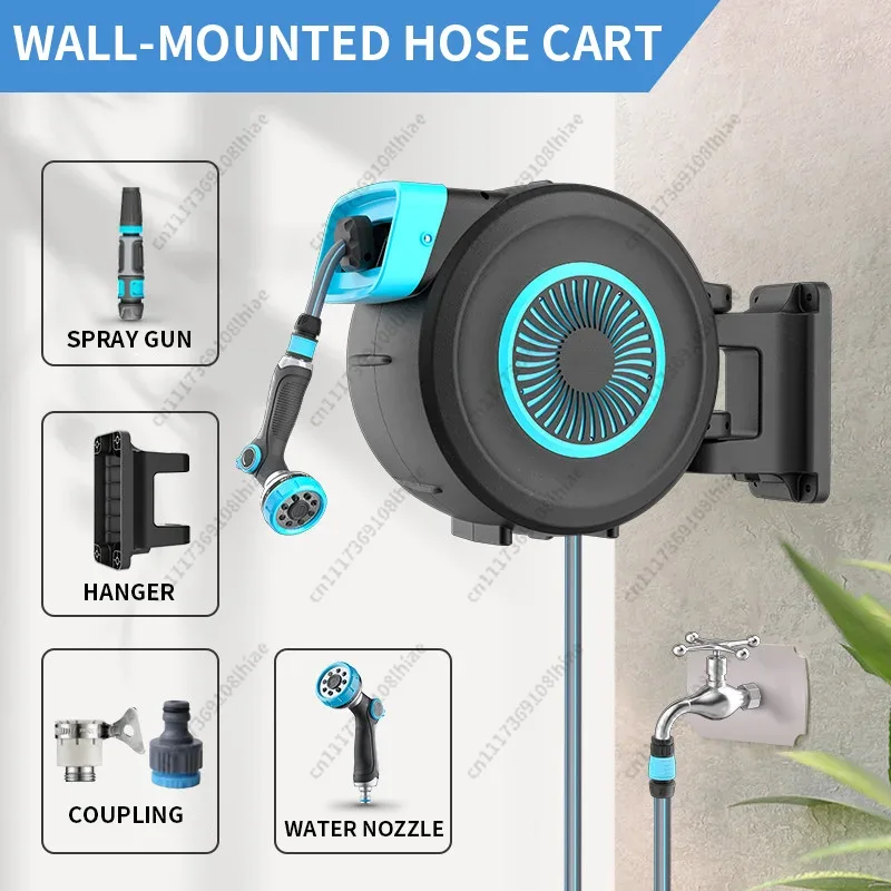 Garden Hose Reel Automatic Retractable 30M - Automatisch intrekbare tuinslanghouder, opbergrek voor tuinsproeier