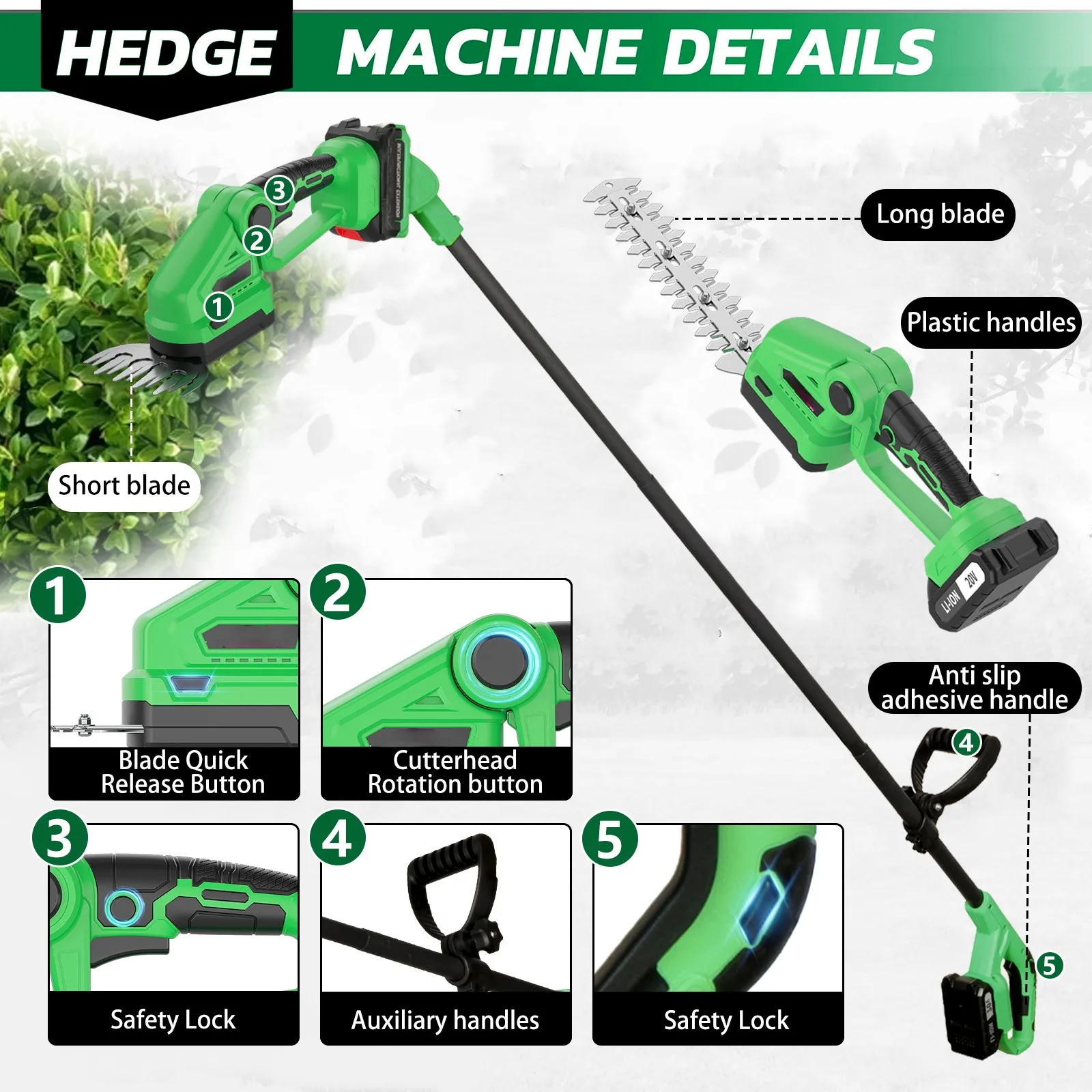 20V snoerloze heggenschaar met - Cordless Hedge Trimmer Pole 2 In 1 recensie en prijs