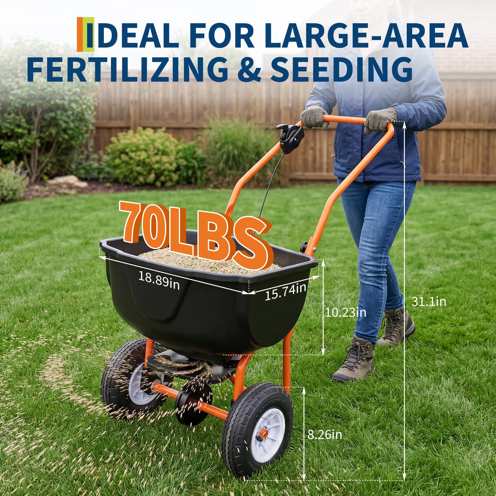 70LB handbediende strooier voo - Fertilizer Spreader Walk Behind Broadcast recensie en prijs