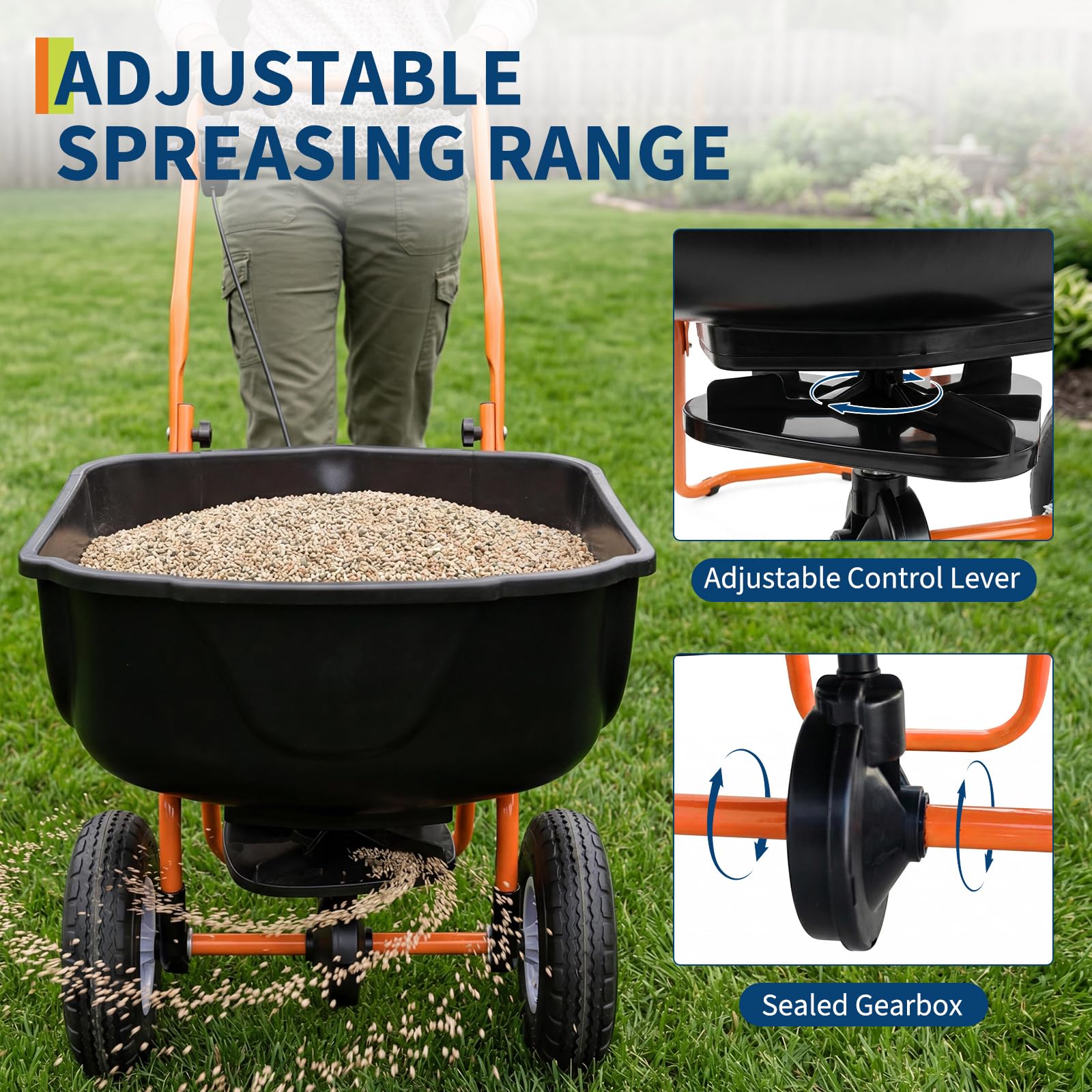 70LB handbediende strooier voo - Fertilizer Spreader Walk Behind Broadcast recensie en prijs